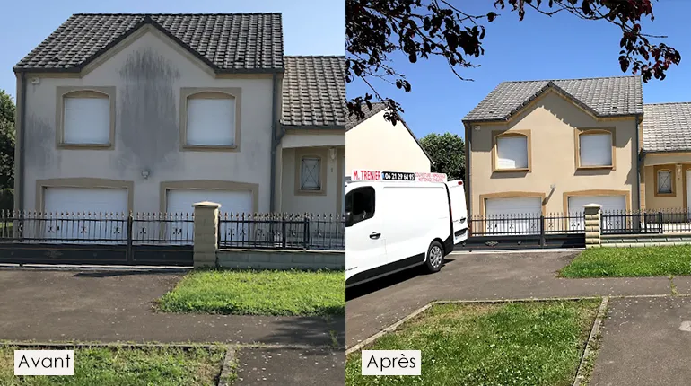 homme entrain de faire un démoussage et nettoyage sur une toiture